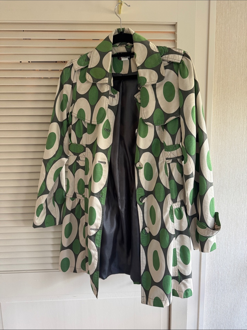 Yumi Kim Green and Cream Graphic Circle Trench Coat